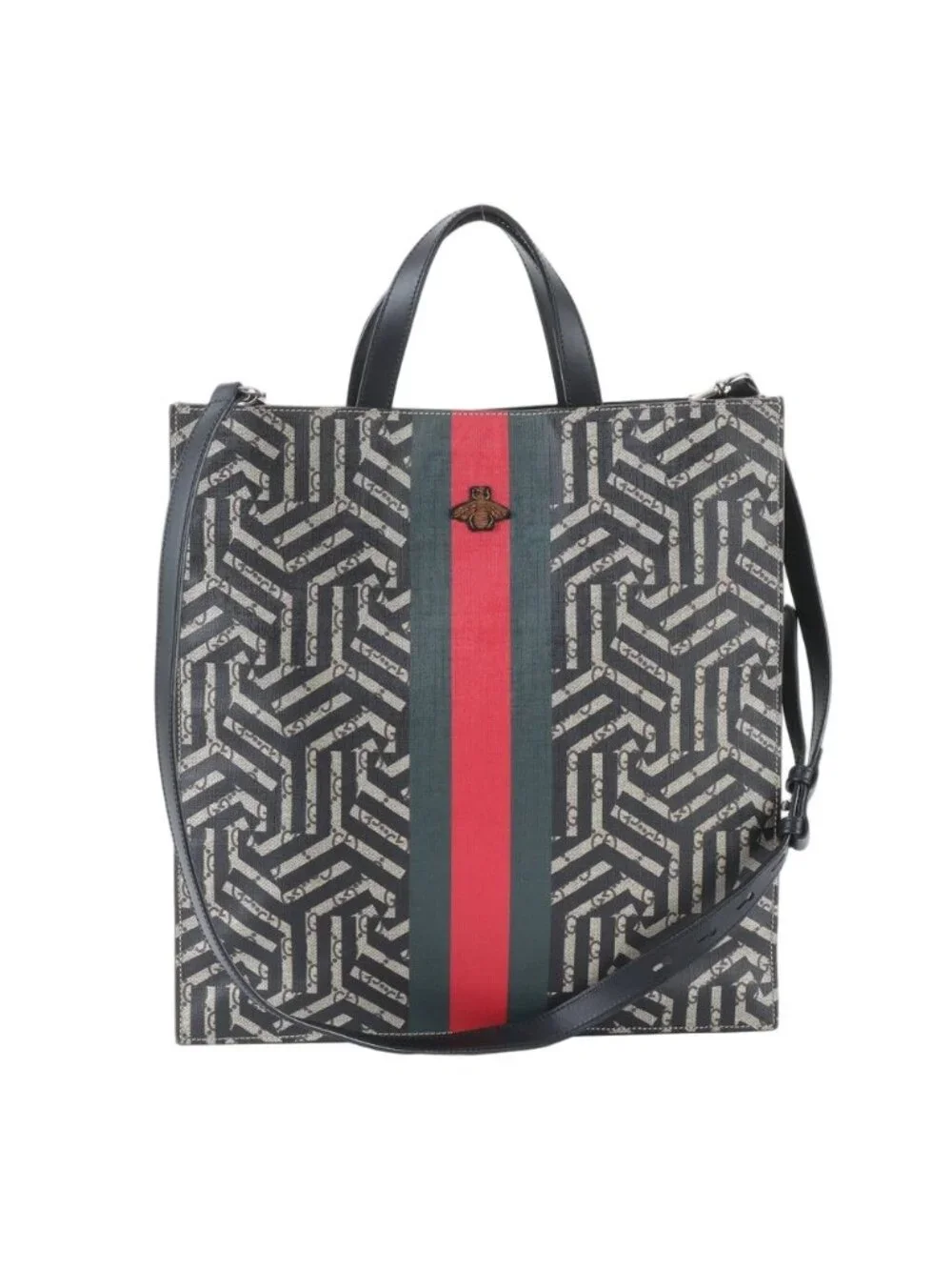 Gucci GG Carre Ido Sherry Line Leather 2-Way Tote Crossbody Shoulder